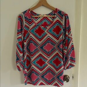 Francesca’s Miami Colorful Graphic 3/4 Sleeve Blouse